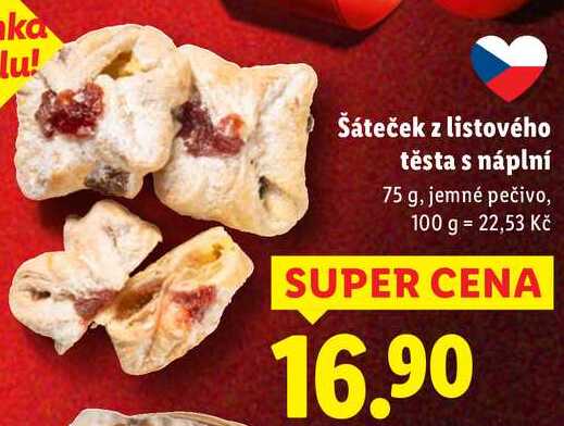 Šáteček z listového těsta s náplní, 75 g