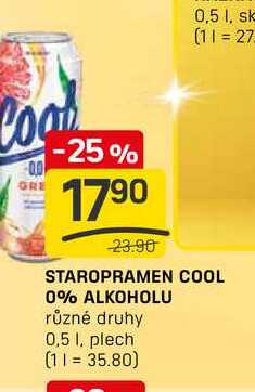 STAROPRAMEN COOL 0% ALKOHOLU různé druhy 0,5l, plech