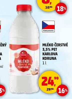 MLÉKO ČERSTVÉ 3,5% PET KARLOVA KORUNA, 1 l