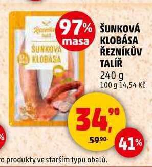 ŠUNKOVÁ KLOBÁSA ŘEZNÍKŮV TALÍŘ, 240 g 