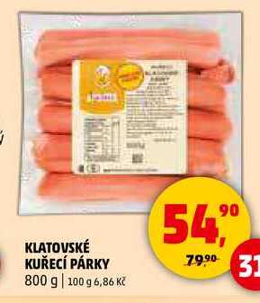 KLATOVSKÉ KUŘECÍ PÁRKY, 800 g 