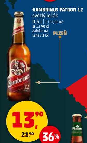 GAMBRINUS PATRON 12 světlý ležák, 0,5 l v akci