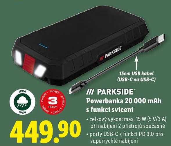 Powerbanka 20 000 mAh s funkcí svícení