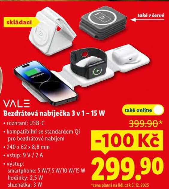 Bezdrátová nabíječka 3 v 1 - 15 W 