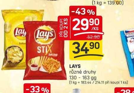LAYS různé druhy 130-163 g