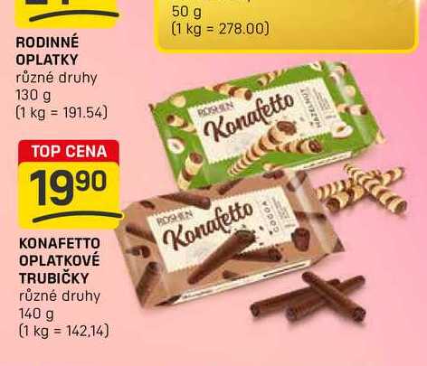 KONAFETTO OPLATKOVÉ TRUBIČKY různé druhy 140 g