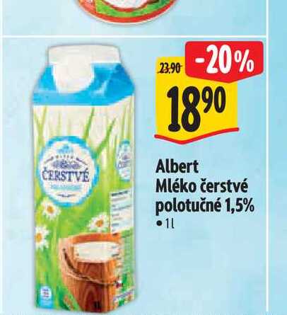 Albert Mléko čerstvé polotučné 1,5% 1 l