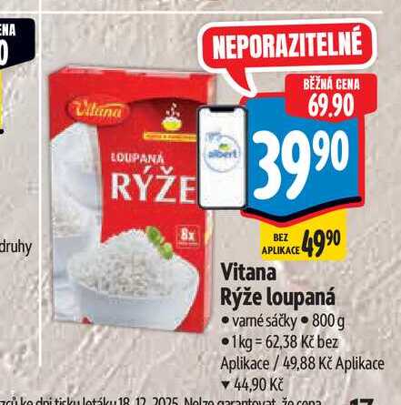   Vitana Rýže loupaná varné sáčky  800 g 