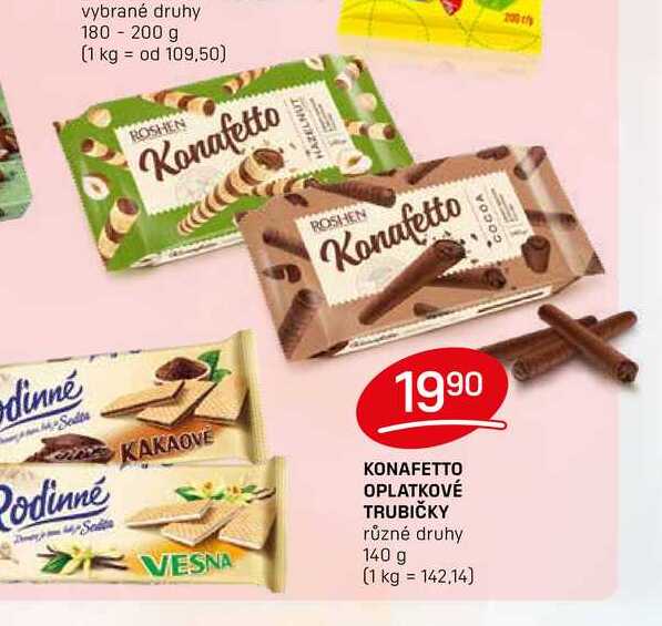 KONAFETTO OPLATKOVÉ TRUBIČKY různé druhy 140 g