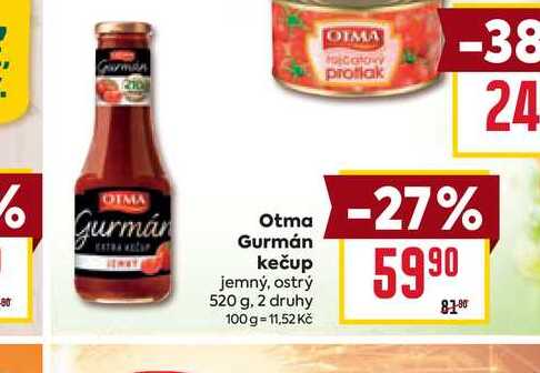 Otma Gurmán kečup jemný, ostrý 520 g