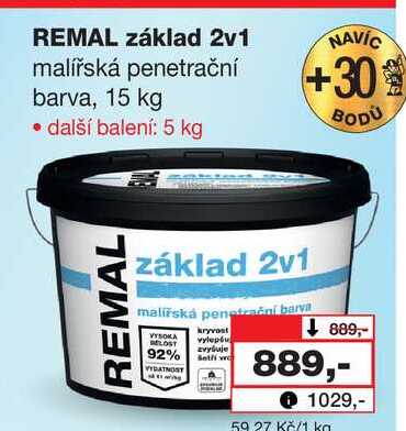 REMAL základ 2v1 malířská penetrační barva, 15 kg 