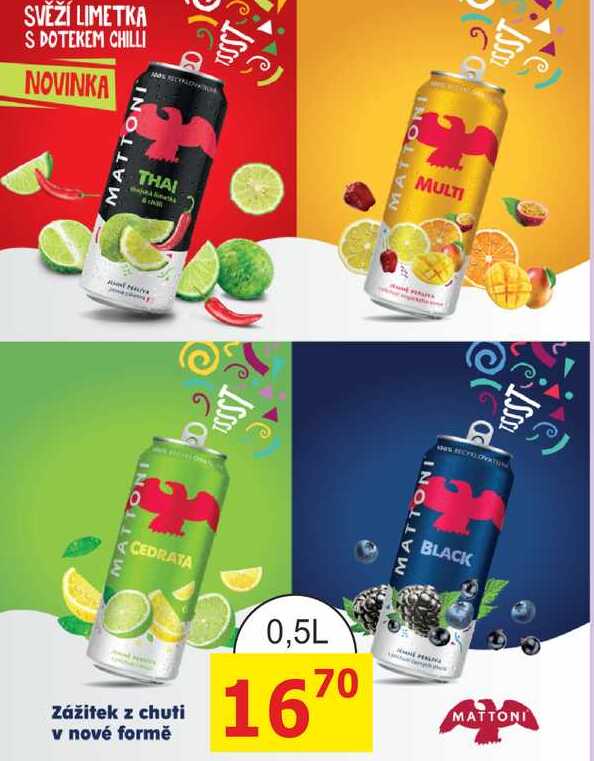 MATTONI ochucená voda, plechovka 0,5l