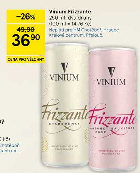Vinium Frizzante, 250 ml. dva druhy 