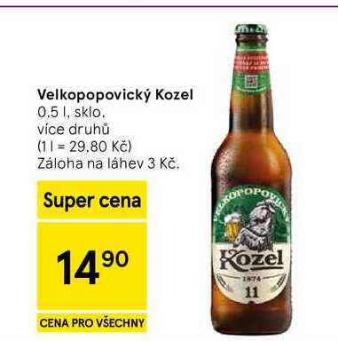 Velkopopovický Kozel, 0.5 I, sklo. více druhů  
