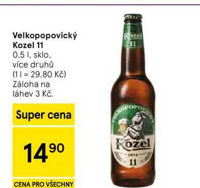 Velkopopovický Kozel 11, 0.5 1, sklo, více druhů  