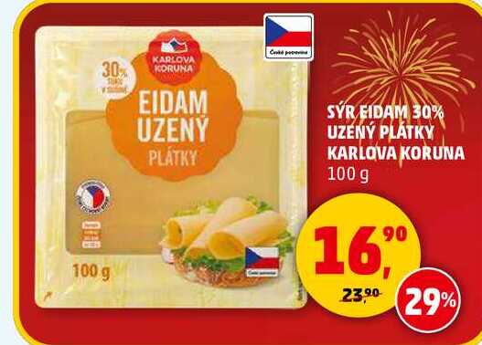 SÝR EIDAM 30% UZENÝ PLÁTKY KARLOVA KORUNA, 100 g