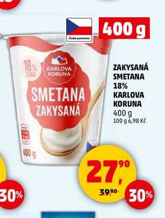 ZAKYSANÁ SMETANA 18% KARLOVA KORUNA, 400 g v akci