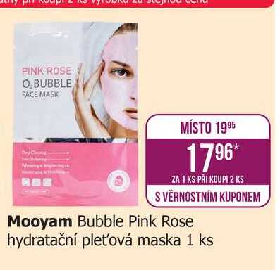 Mooyam Bubble Pink Rose hydratační pleťová maska 1 ks 