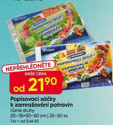 Popisovací sáčky k zamražování potravin různé druhy 20×30cm 25ks