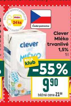 Clever Mléko trvanlivé 1,5% 1l