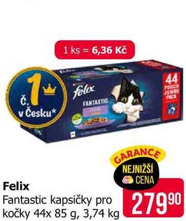 Felix Fantastic kapsičky pro kočky 44x 85 g, 3,74 kg 