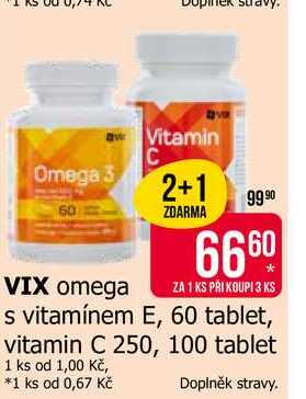 VIX omega s vitamínem E, 60 tablet, vitamin C 250, 100 tablet 
