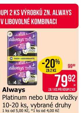 Always Platinum nebo Ultra vložky 10-20 ks, vybrané druhy