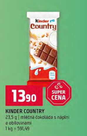 Kinder Country 23,5 g mléčná čokoláda s náplní a obilovinami 