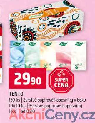 TENTO 150 ks 2vrstvé papírové kapesníky v boxu 10x 10 ks 3vrstvé papírové kapesníky 
