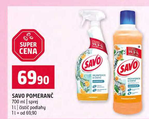 SAVO POMERANČ 700 ml sprej 1l čistič podlahy 