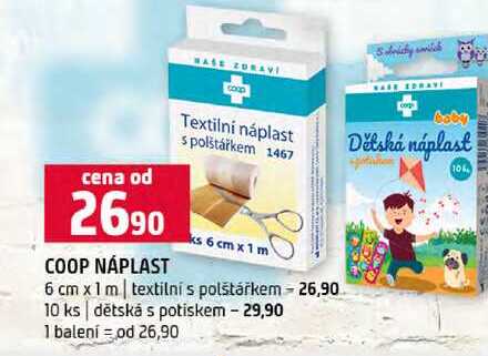 COOP NÁPLAST textilní s polštářkem 10 ks dětská s potiskem