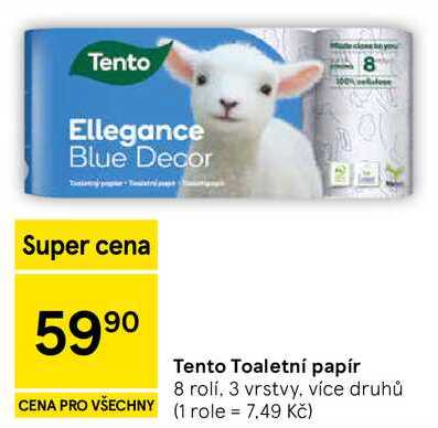Tento Toaletní papír 8 rolí, 3 vrstvy, více druhů