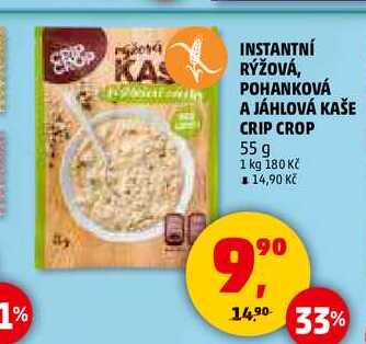 INSTANTNÍ RÝŽOVÁ, POHANKOVÁ A JÁHLOVÁ KAŠE CRIP CROP, 55 g 