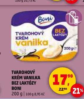TVAROHOVÝ KRÉM VANILKA BEZ LAKTÓZY BONI, 200 g