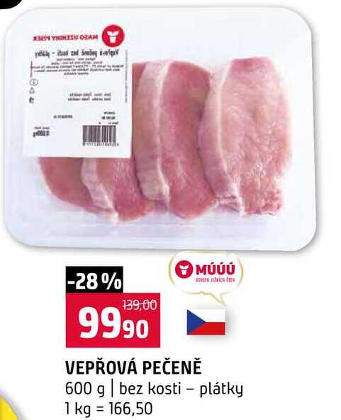 VEPŘOVÁ PEČENĚ 600 g bez kosti plátky 