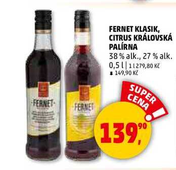 FERNET KLASIK KRÁLOVSKÁ PALÍRNA, 0,5 l