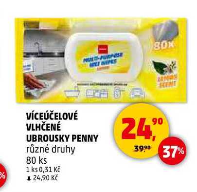 VÍCEÚČELOVÉ VLHČENÉ UBROUSKY PENNY, 80 ks