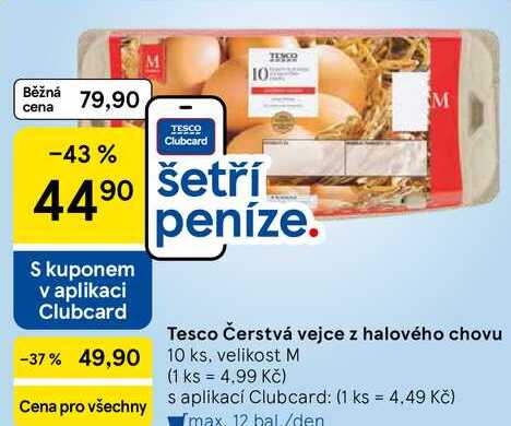 Tesco Čerstvá vejce z halového chovu, 10 ks, velikost M  