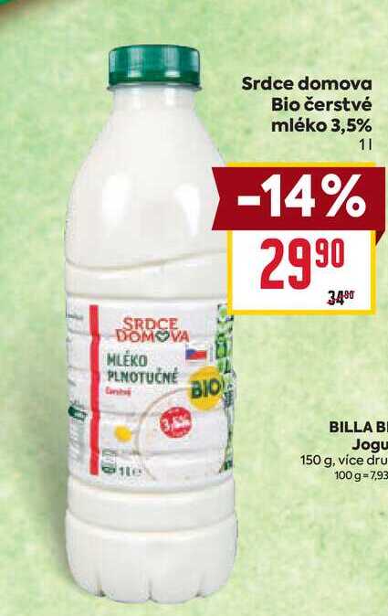 Srdce domova Bio čerstvé mléko 3,5% 1l