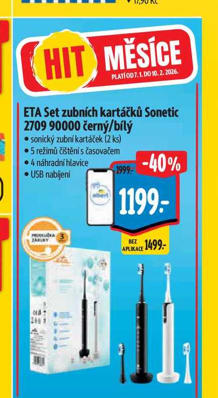  ETA Set zubních kartáčků Sonetic 2709 90000 černý/bílý   