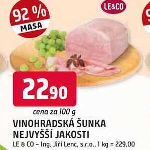 LE & CO VINOHRADSKÁ ŠUNKA NEJVYŠŠÍ JAKOSTI 100g