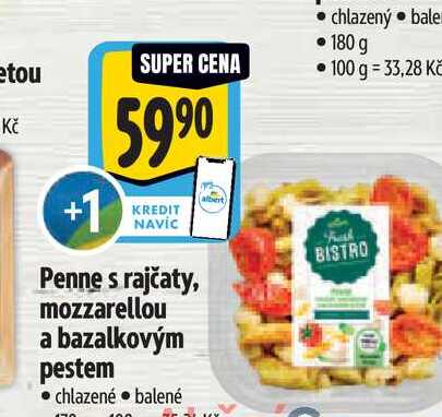   Penne s rajčaty, mozzarellou a bazalkovým pestem  170 g