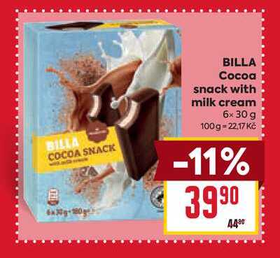 BILLA Cocoa snack with milk cream 6x 30 g 