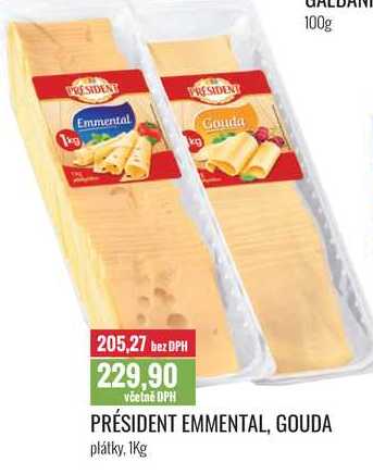 PRÉSIDENT EMMENTAL, GOUDA plátky, 1Kg