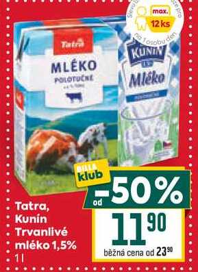 Kunin Trvanlivé mléko 1,5% 1l