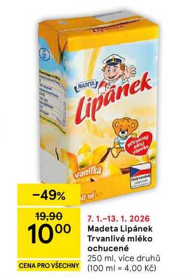 Madeta Lipánek Trvanlivé mléko ochucené, 250 ml 