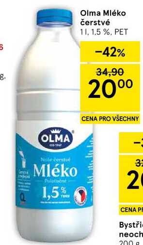 Olma Mléko čerstvé, 1 l, 1,5 %, PET