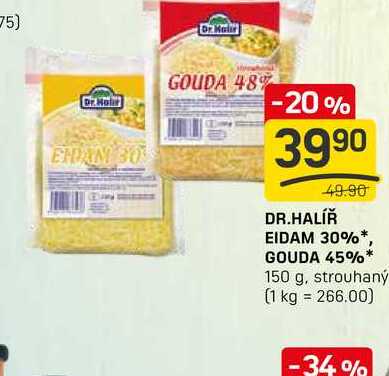 DR.HALÍŘ EIDAM 30%, GOUDA 45% 150 g, strouhaný