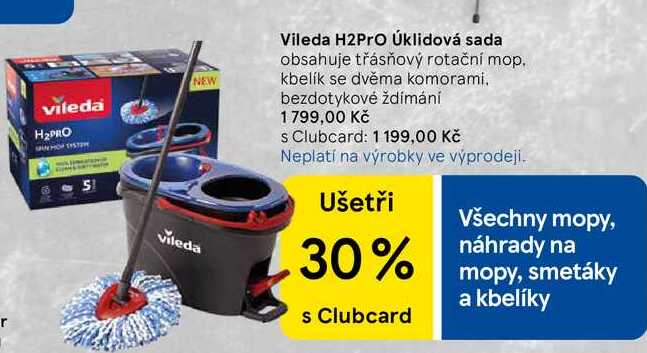 Vileda H2PRO Úklidová sada, obsahuje třásňový rotační mop. kbelík se dvěma komorami. bezdotykové ždímání  