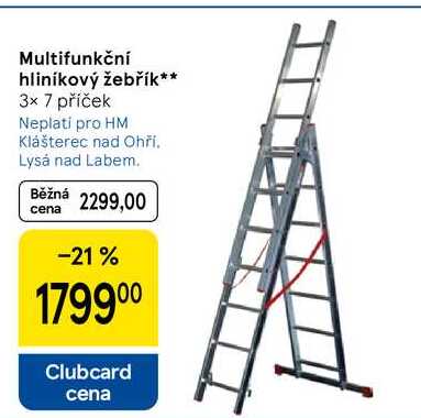 Multifunkční hliníkový žebřík, 3× 7 příček  